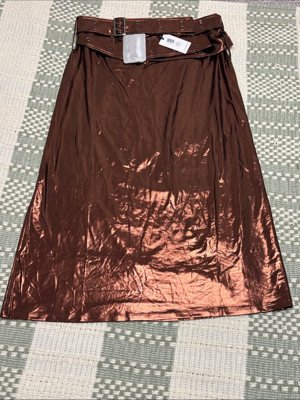 WeWoreWhat Metallic Copper-Brown A-Line Midi Skirt with Belt